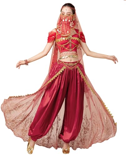 TLMNU Aladdin Halloween Kostüm Prinzessin Kostüm Bauchtanz Jasmin Kostüm Weinrot Klein TLMNU Aladdin Halloween Kostüm Prinzessin Kostüm Bauchtanz Jasmin Kostüm Weinrot Klein von TLMNU