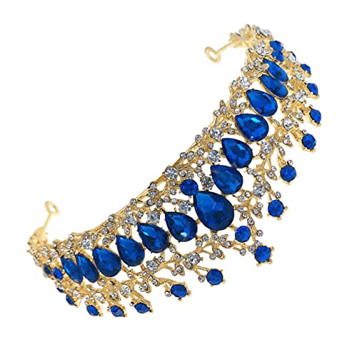 Braut Tiara Krone Chic Hochzeit Kopfschmuck Braut Krone Mode Kopfbedeckungen Elegante Brautkleid Zubehör Strass Haarschmuck(Blue) von TLTLT