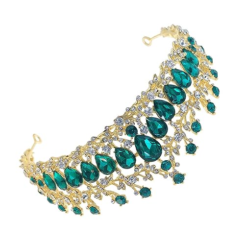 Braut Tiara Krone Chic Hochzeit Kopfschmuck Braut Krone Mode Kopfbedeckungen Elegante Brautkleid Zubehör Strass Haarschmuck(Green) von TLTLT