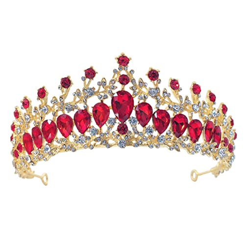 Braut Tiara Krone Chic Hochzeit Kopfschmuck Braut Krone Mode Kopfbedeckungen Elegante Brautkleid Zubehör Strass Haarschmuck(Red) von TLTLT
