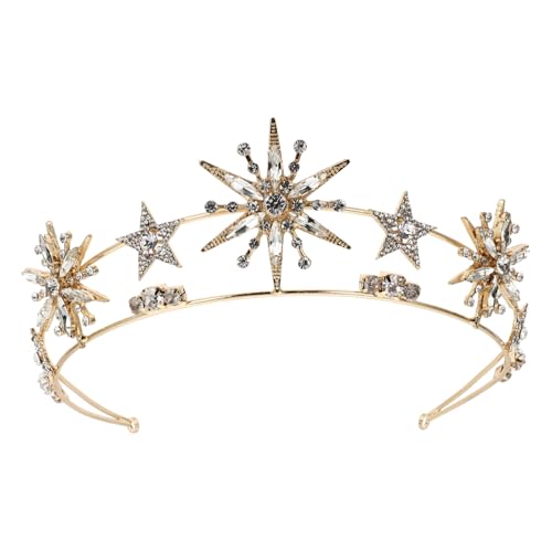 TLTLT „Goldene himmlische Braut-Tiara-Krone – Kopfschmuck aus Legierung mit Sternen for Hochzeiten, Feste und Bräute, glänzende Sternenkrone als Kopfschmuck for Frauen und Mädchen“(Golden) von TLTLT