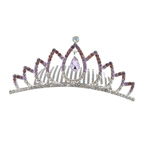 TLTLT Lavendelfarbene Braut-Tiara-Krone mit Strasssteinen – Haarkamm for Hochzeiten aus Legierung, Prinzessinnen-Kopfschmuck for die Braut, Abschlussball und Kuchendekoration(Lavender) von TLTLT