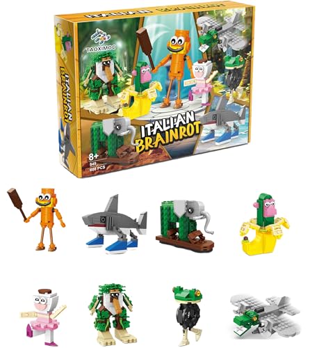 TLXNN 8-teiliges Brainrot-Tier-Bausteinset – Kreative Modellideen beliebter Charaktere – Spielzeug für Kinder – Geschenk für Fans von TLXNN