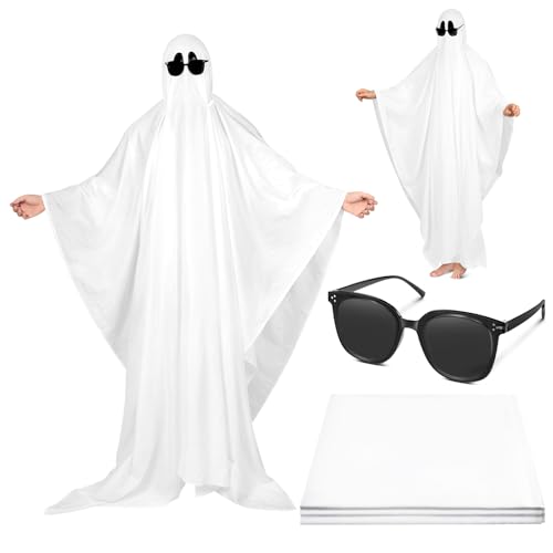 TLY 1 Set Geister-Halloween-Kostüm, weißes Geisterblatt mit schwarzer Sonnenbrille, gruseliges Halloween-Kostüm-Zubehör für Erwachsene, Unisex TLY 1 Set Geister-Halloween-Kostüm, weißes Geisterblatt mit schwarzer Sonnenbrille, gruseliges Halloween-Kostüm-Zubehör für Erwachsene, Unisex von TLY