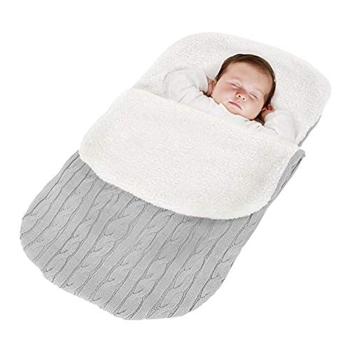 TMKMO Plus Samt Verdickung Neugeborenes Baby Schlafsäcke, Stricken weiche warme Fleece Schlafsack Sack Kinderwagen Wrap für Herbst und Winter, für 0-12 Monate Jungen und Mädchen (Grey) von TMKMO