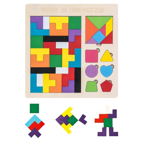 Tangram,Geometrische Puzzle,Holz-Tangram-Puzzles,3-in-1 Holzpuzzle Set,Tangrams HolzpuzzlesHolz Tangram Puzzle Set,Bunt Geometrisch Holzpuzzle,Für Kinder ab 3 Jahren von TMRBBesty