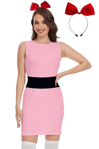 TMSD Damen Halloween Cartoon Kostüm Erwachsene Minikleid mit rotem Bowknot Stirnband Rosa L TMSD Damen Halloween Cartoon Kostüm Erwachsene Minikleid mit rotem Bowknot Stirnband Rosa L von TMSD