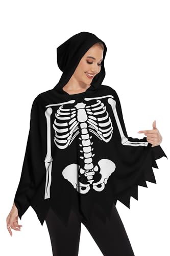 TMSD Damen Halloween Skelett Geist Lustiger Poncho Kostüm, skelett, Einheitsgröße TMSD Damen Halloween Skelett Geist Lustiger Poncho Kostüm, skelett, Einheitsgröße von TMSD