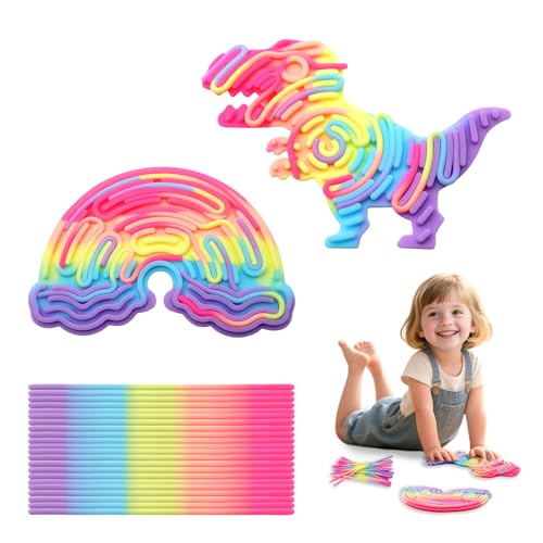 TMZELOA 2 Stücke Regenbogen Sensorik Spielzeug, Macaron-Wolken und Macaron-Dinosaurier Sensorik Activity Board mit 22 Zubehör Schnüren, Sensorisches Spielzeug Gift for Kids ab 3 Jahre von TMZELOA