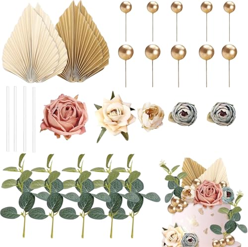TMZELOA 28 Stück Boho Kuchendekorationsset, Künstliche Rosenblüten, Magnolienblätter, Goldene Boho Kugeln, Wiederverwendbare Torten Deko für Geburtstag, Hochzeit, Babyparty, Kommunion und Taufe TMZELOA 28 Stück Boho Kuchendekorationsset, Künstliche Rosenblüten, Magnolienblätter, Goldene Boho Kugeln, Wiederverwendbare Torten Deko für Geburtstag, Hochzeit, Babyparty, Kommunion und Taufe von TMZELOA