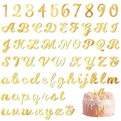 TMZELOA 64 Stück Gold Acryl Buchstaben und Zahlen Tortendeko – Kuchen Deko Tortenaufsatz Set A-Z Großbuchstaben Kleinbuchstaben und 0-9 Zahlen für Torte Geburtstag Hochzeit Jubiläum Feier Party von TMZELOA