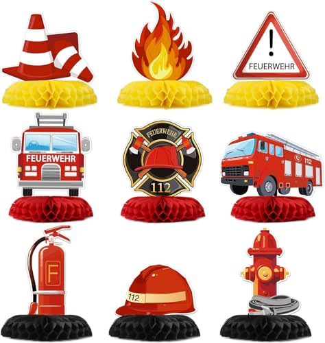 TMZELOA 9 Stück Feuerwehr Party Deko, Bienenwabe Mittelstücke für Kindergeburtstag, Feuerwehr Auto, Feuerlöscher, Helm, Einfache DIY Montage, Perfekt für Mottoparty, Gartenparty, Kindergeburtstag TMZELOA 9 Stück Feuerwehr Party Deko, Bienenwabe Mittelstücke für Kindergeburtstag, Feuerwehr Auto, Feuerlöscher, Helm, Einfache DIY Montage, Perfekt für Mottoparty, Gartenparty, Kindergeburtstag von TMZELOA
