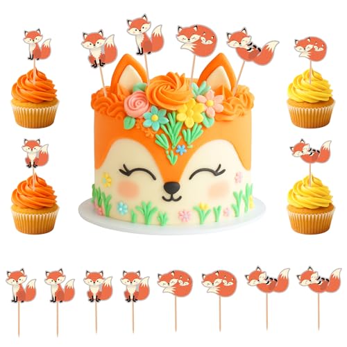 TMZELOA Fuchs Cupcake Topper, 24 Stück Tortendeko Füchse Deko Geburtstag Kuchendekoration für Kinder Geburtstag Wild One Geburtsta Deko Waldtiere Geburtsta Deko für Tortendeko Kindergeburtstag von TMZELOA