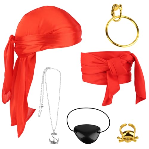 TNEDFOD 6 Stück Piraten Accessoires Set, Piraten Stirnband Taillengürtel mit Augenklappe Halskette, Mittelalter Piraten Kopftuch für Damen, Herren, Halloween, Karneval, Piratenparty TNEDFOD 6 Stück Piraten Accessoires Set, Piraten Stirnband Taillengürtel mit Augenklappe Halskette, Mittelalter Piraten Kopftuch für Damen, Herren, Halloween, Karneval, Piratenparty von TNEDFOD