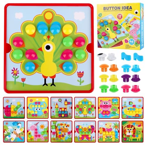 TNEDFOD Mosaik Steckspiel, 3 4 Jahre,Kinderspiele zum Lernen von Farben,Montessori Spielzeug ab, 46 großen Perlen und 12 bunten Karten Lernspielzeug für Kinder TNEDFOD Mosaik Steckspiel, 3 4 Jahre,Kinderspiele zum Lernen von Farben,Montessori Spielzeug ab, 46 großen Perlen und 12 bunten Karten Lernspielzeug für Kinder von TNEDFOD