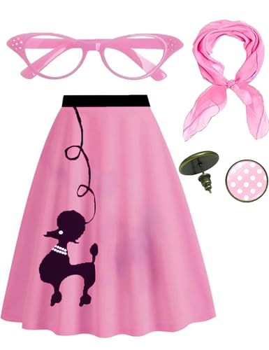 TNNO Damen-Pudelröcke, 1950er-Jahre-Kostüme, Halloween-Kostüme 2025, mit Schal, Brille, Vintage-Ohrring-Röcken, 4-teiliges Set, 01-pink, XL TNNO Damen-Pudelröcke, 1950er-Jahre-Kostüme, Halloween-Kostüme 2025, mit Schal, Brille, Vintage-Ohrring-Röcken, 4-teiliges Set, 01-pink, XL von TNNO