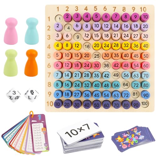 TNOMSNO Montessori Multiplikationsbrett, 1x 1 Mathematik-Vervielfältigungsbrett aus Holz Tabellen für Kinder mit 100 Multiplikationskarten Einmaleins Brett Multiplikationstafel Holz TNOMSNO Montessori Multiplikationsbrett, 1x 1 Mathematik-Vervielfältigungsbrett aus Holz Tabellen für Kinder mit 100 Multiplikationskarten Einmaleins Brett Multiplikationstafel Holz von TNOMSNO