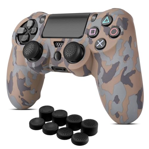 TNP PS4 Controller Hülle, PS4 Controller Grip Case für Sony Playstation 4 Wireless Controller, aus Silikon und Gummi, Spielzubehör mit rutschfeste Kappen für PS4 Thumbsticks, Camo Dunkelbraun von TNP Products