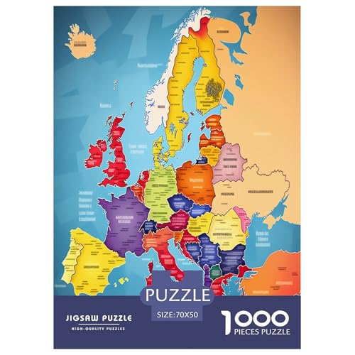 Karte von Europa Puzzles 1000 Teile Schwer Puzzle Spielzeug Lernspiel Impossible Herausforderungsspielzeug Für Erwachsene Und Kinder Ab 12 Jahren 70x50cm/1000pcs von TNSGHAVED