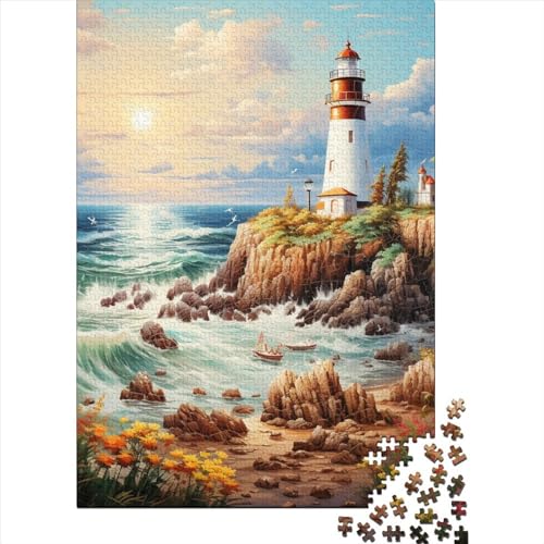 Küste Leuchtturms Puzzles 1000 Teile Schwer Puzzle Spielzeug Lernspiel Impossible Herausforderung Spielzeug Für Erwachsene Und Kinder in Bewährter 1000pcs (75x50cm) von TNSGHAVED