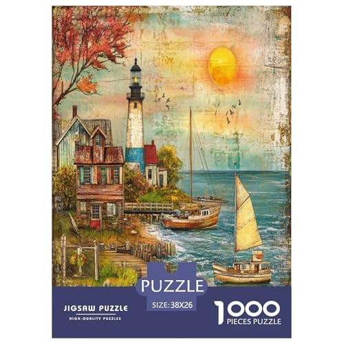 Küstenleuchtturm Puzzles 1000 Teile Schwer Puzzle Spielzeug Pädagogisches Spiel Impossible Herausforderungsspielzeug Für Erwachsene Kinder 38x26cm/1000pcs von TNSGHAVED