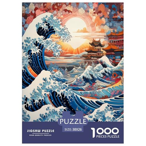 Wellen im japanischen Stil Puzzles 1000 Teile Schwer Puzzle Spielzeug Pädagogisches Spiel Impossible Herausforderungsspielzeug Für Erwachsene Und Kinder in Bewährter 38x26cm/1000pcs von TNSGHAVED