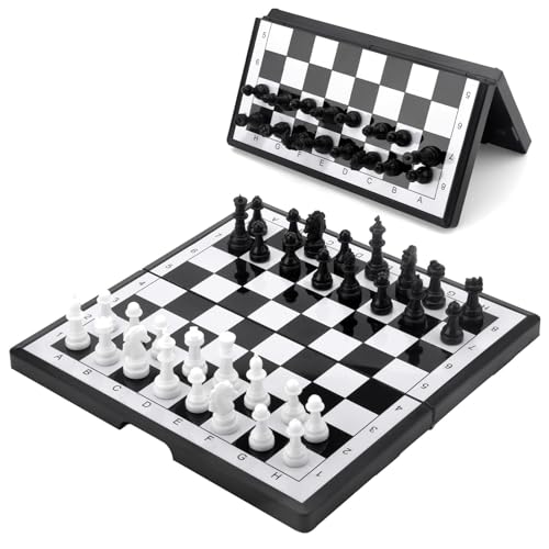 Magnetisch Schachspiel aus Holz, Einklappbar Schachspiel Kinder Tragbares Schachbrett Faltbares magnetisches Schachspiel Brettspiel für Kinder, Reisen, Schwarz und weiß von TNSLAND