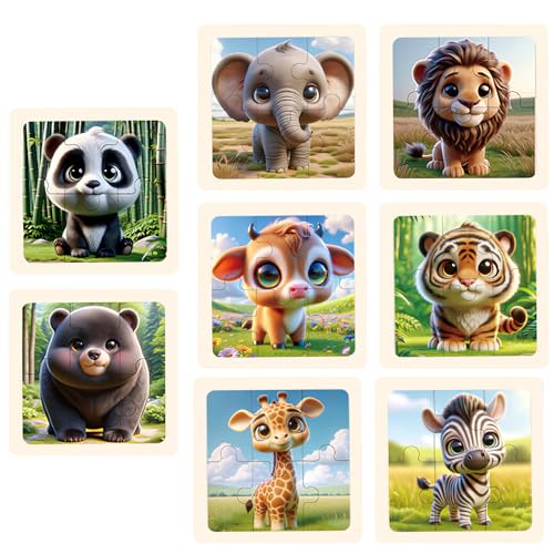TNSLAND 8 Stück Kinderpuzzle Ab 4-7 Jahren - Wildtiere Holzspielzeug Mit 6 Teilen Pro Puzzle - Lernspielzeug Für Jungen Und Mädchen Zur Gehirnentwicklung von TNSLAND