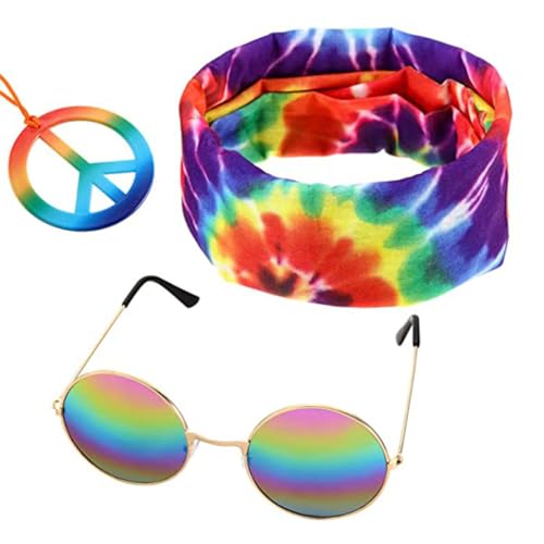 TNSRAY Hippie Kostüm Set, Hippie Kostüm Hippie Accessoires mit Jahre Retro Vintage Brille, Friedenszeichen Halskette Damen und Buntes Hippie Stirnband für 60er 70er 80er Party Verkleiden Zubehörset TNSRAY Hippie Kostüm Set, Hippie Kostüm Hippie Accessoires mit Jahre Retro Vintage Brille, Friedenszeichen Halskette Damen und Buntes Hippie Stirnband für 60er 70er 80er Party Verkleiden Zubehörset von TNSRAY