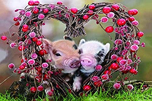 Puzzle 1000 Teile - Zwei kleine Schweinchen mit herzförmigen Kirschen DIY Spielzeug Spiele Puzzle 26x38CM von TNTEVX
