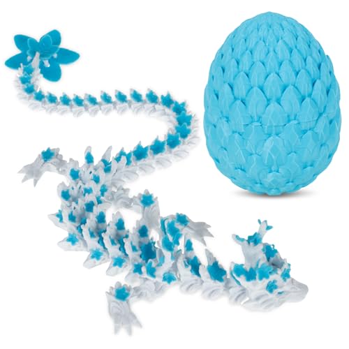 3D-gedrucktes Drachenei mit Drache im Inneren,29cm Realistisches Drachen-Zappelspielzeug,Einzigartige Fantasy-Tischdekoration,Magisches bewegliches Drachenmodell für den Schreibtisch im Büro(Blau) von TNTGMG