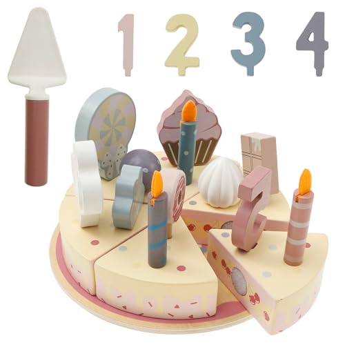 Geburtstagskuchen Spielzeug, hölzerne Kinder Küche Kuchen Spielzeug, DIY Schneiden Pretend Geburtstag mit Blow Kerzen und Zahlen, Tea Party Lernspielzeug für Kleinkinder Jungen Mädchen Geburtstagskuchen Spielzeug, hölzerne Kinder Küche Kuchen Spielzeug, DIY Schneiden Pretend Geburtstag mit Blow Kerzen und Zahlen, Tea Party Lernspielzeug für Kleinkinder Jungen Mädchen von TNTGMG