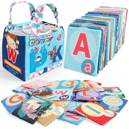 Kleinkind Flash Karten,Satz von 26 Alphabet, Farben und Zahlen,ABC Alphabetisch Lernen Karten mit Aufbewahrungstasche, Kinder Alphabet Tier Worte Karteikarten für Kleinkinder 0 1 2 3 Jahre alt von TNTGMG