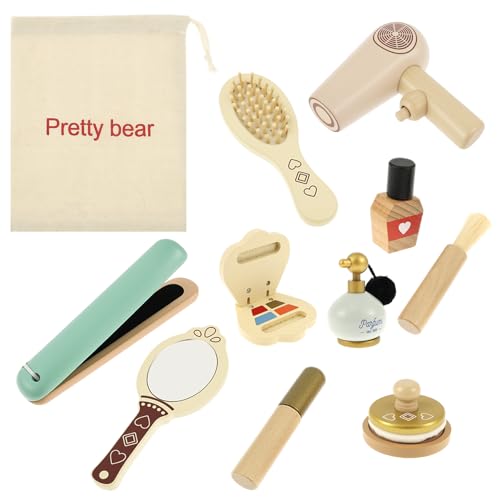 Makeup Spielzeug Set,12 Stück Hölzernes Makeup-Spielzeug-Set,Niedliches Schönheitssalon-Spielzeug mit realistischem Zubehör,Schminkset zum Vorspielen für Kinder Kleinkinder 3 4 5 6 7 Jahre alt von TNTGMG