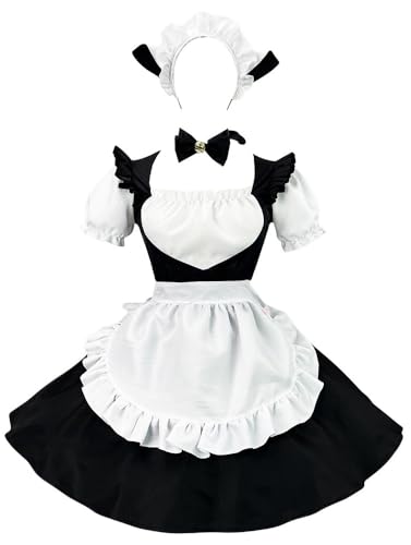 TO KU TOO YUO 4-teiliges Dienstmädchen-Outfit Lolita Dienstmädchenkleid, Spitzenkleid, Anime-Cosplay-Kostüm-Set, Verkleidung für Damen, Schwarz, Größe XL von TO KU TOO YUO