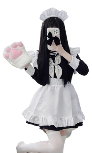 TO KU TOO YUO 4-teiliges Dienstmädchen-Outfit Lolita Dienstmädchenkleid, japanisches Matrosenkleid, Anime-Cosplay-Kostüm-Set, Kostüm für Damen, Größe L von TO KU TOO YUO