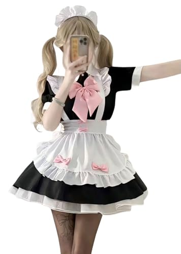TO KU TOO YUO 4PCS Maid Outfit Lolita Maid Dress Pink Bow Dress Set Anime Cosplay Kostüm Set Fancy Dress Kostüm für Frauen (S) von TO KU TOO YUO