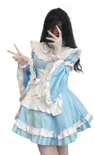 TO KU TOO YUO 4PCS Maid Outfit Lolita Maid Kleid Blau Weiß Kleid Set Anime Cosplay Kostüm Set Fancy Dress Kostüm für Frauen (XXL) von TO KU TOO YUO