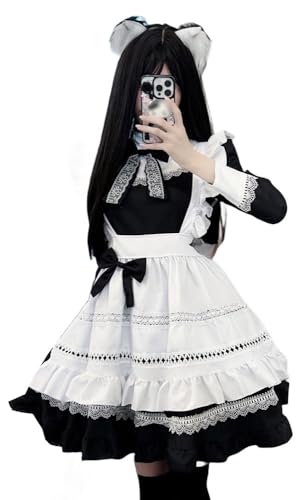 TO KU TOO YUO 5-teiliges Dienstmädchen-Outfit Lolita Dienstmädchenkleid, langärmeliges Kleid-Set, Anime-Cosplay-Kostüm-Set, Kostüm für Damen, Größe S von TO KU TOO YUO