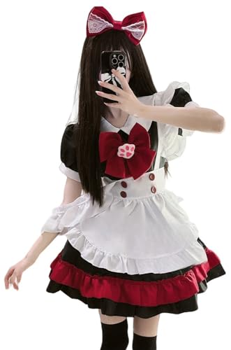 TO KU TOO YUO 5-teiliges Dienstmädchen-Outfit Lolita Dienstmädchenkleid mit Schleife, Anime-Cosplay-Kostüm-Set, Kostüm für Damen, Größe XXL von TO KU TOO YUO