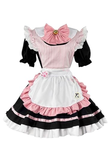 TO KU TOO YUO 5PCS Maid Outfit Lolita Maid Kleid mit Katzenpfote Brosche Anime Cosplay Kostüm Set Fancy Dress Kostüm für Frauen (Schwarz, S) von TO KU TOO YUO