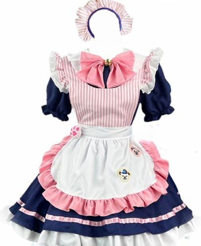 TO KU TOO YUO 5PCS Maid Outfit Lolita Maid Kleid mit Katzenpfote Brosche Anime Cosplay Kostüm Set Fancy Dress Kostüm für Frauen (Tiefblau, S) von TO KU TOO YUO