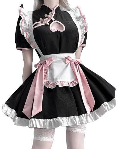 TO KU TOO YUO Lolita Maid Outfit im chinesischen Stil, Cheongsam-Kleider-Set, Anime-Cosplay-Kostüm, Verkleidung für Damen, Größe M, 4-teilig von TO KU TOO YUO