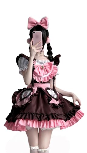 TO KU TOO YUO Süßes Dienstmädchen-Outfit mit Lolita-Hasenmuster, Kleid-Set, Anime-Cosplay-Kostüm, Verkleidung für Damen, Größe L, 4-teilig von TO KU TOO YUO
