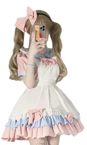 TO KU TOO YUO Sweet Maid Outfit Lolita Maid Dress Bow Dress Set Anime Cosplay Kostüm Set Faschingskostüm für Frauen (Kurzarm, M) von TO KU TOO YUO