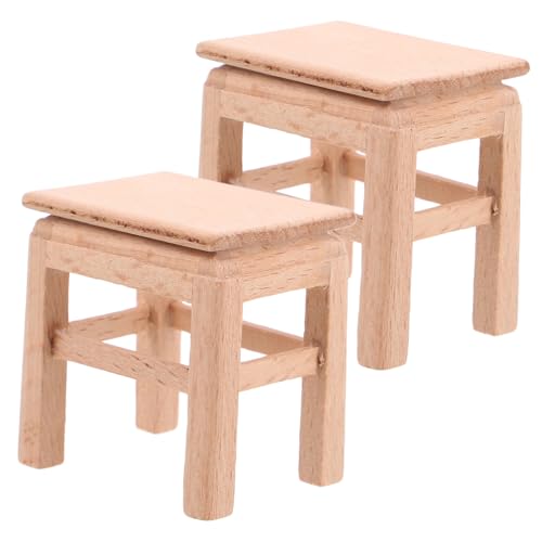 TOBBOMEY 2er Set Miniatur-hocker Aus Holz Puppenstuhl Puppenhaus-zubehör Miniatur-möbel Für Puppenhaus Mini-hocker Miniatur-Bank- von TOBBOMEY