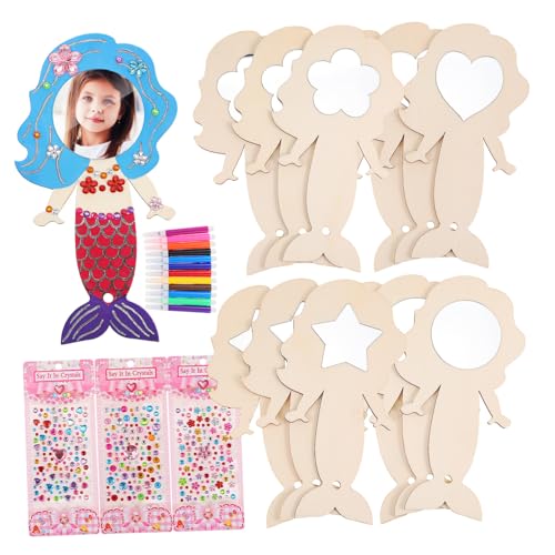 TOBBOMEY Handspiegel Aus Holz Meerjungfrauen-Prinzessinnen-Set Für Jungen Und Dekorative Spiegel Für Die Raumdekoration von TOBBOMEY