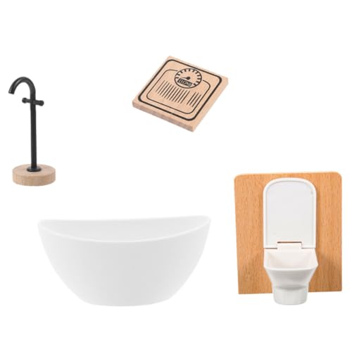 TOBBOMEY Miniatur-badezimmerset Im Maßstab 112 Für Puppenhäuser – Puppenzimmerdekoration Mit Waschbecken Spieltoilette Badewanne Und Wasserhahn von TOBBOMEY