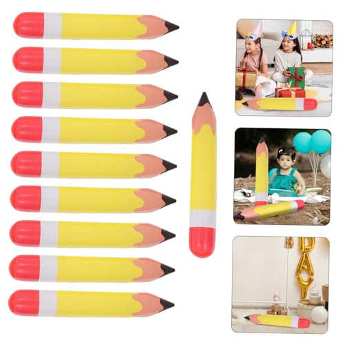 TOBBOMEY 10 Stück Aufblasbare PVC Bleistift Dekorationen Bunte Partyballons für Klassenzimmer Deko Schüler Partyzubehör von TOBBOMEY