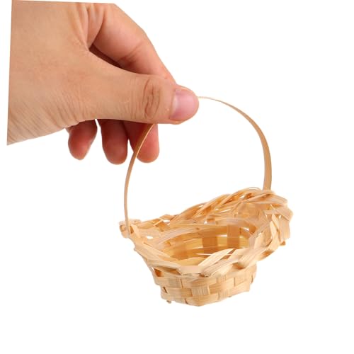 TOBBOMEY 10 Stück Mini Rattankorb Feengartenkorb Winziges Puppenhauszubehör Puppenhausartikel Winziger Puppenhauskorb Puppenhaus Hängekorb Miniatur Puppenhauszubehör Bambus Beige von TOBBOMEY